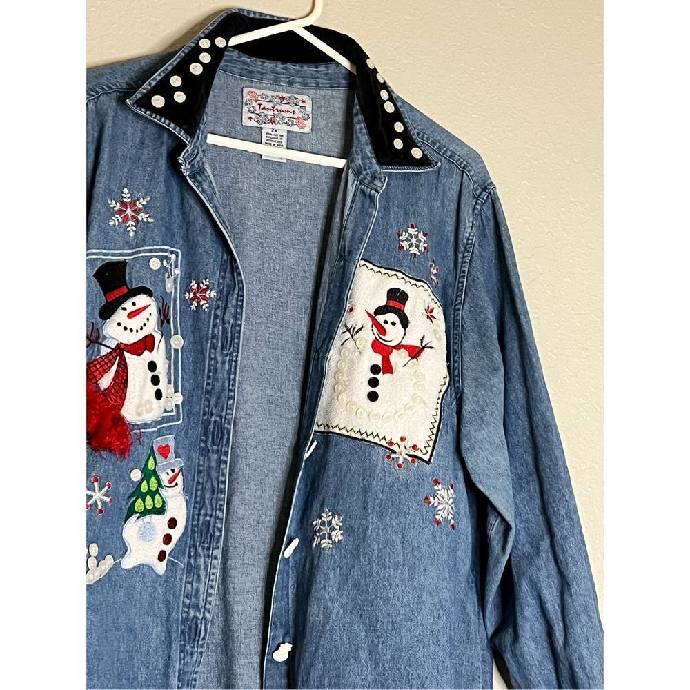 Tantrums snowman Christmas jean shirt 2x - Picture 5 of 7